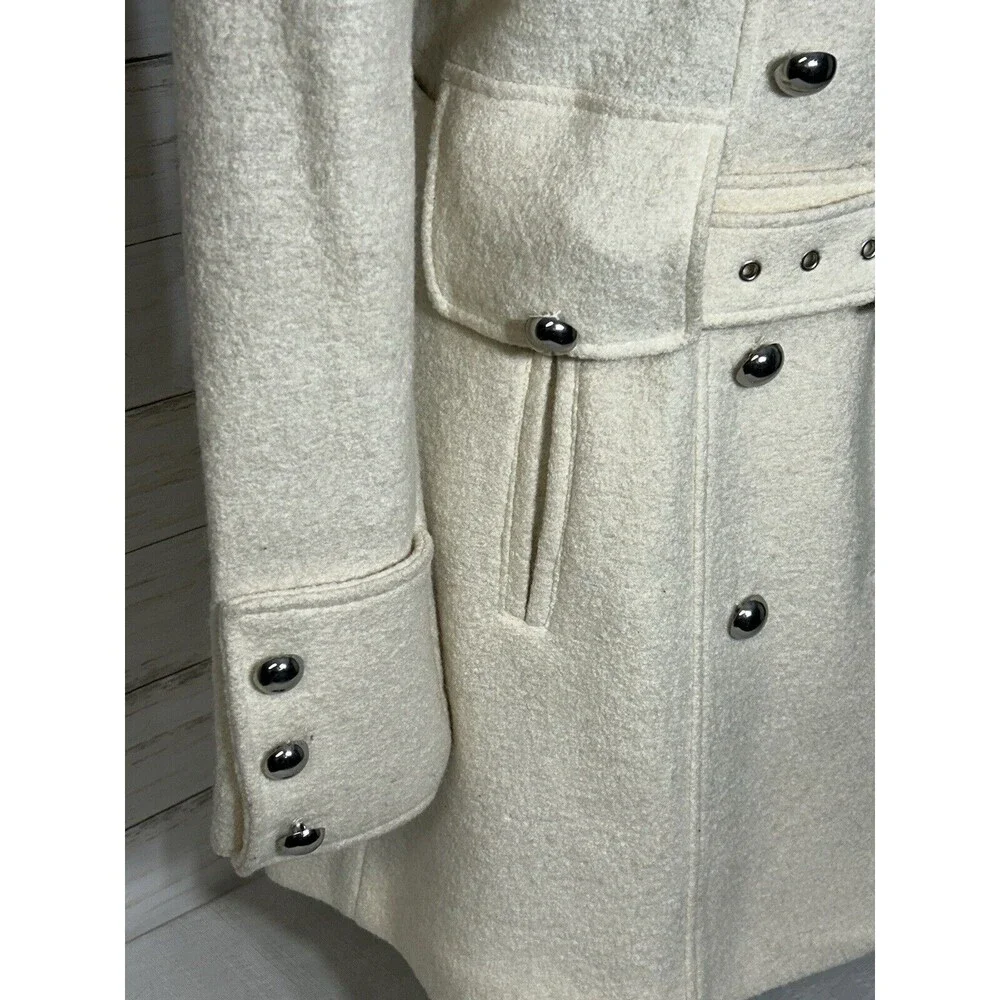 VIA 100% Boiled Wool Viscose Ivory White Size 8 Womens Long Jacket Coat spiga